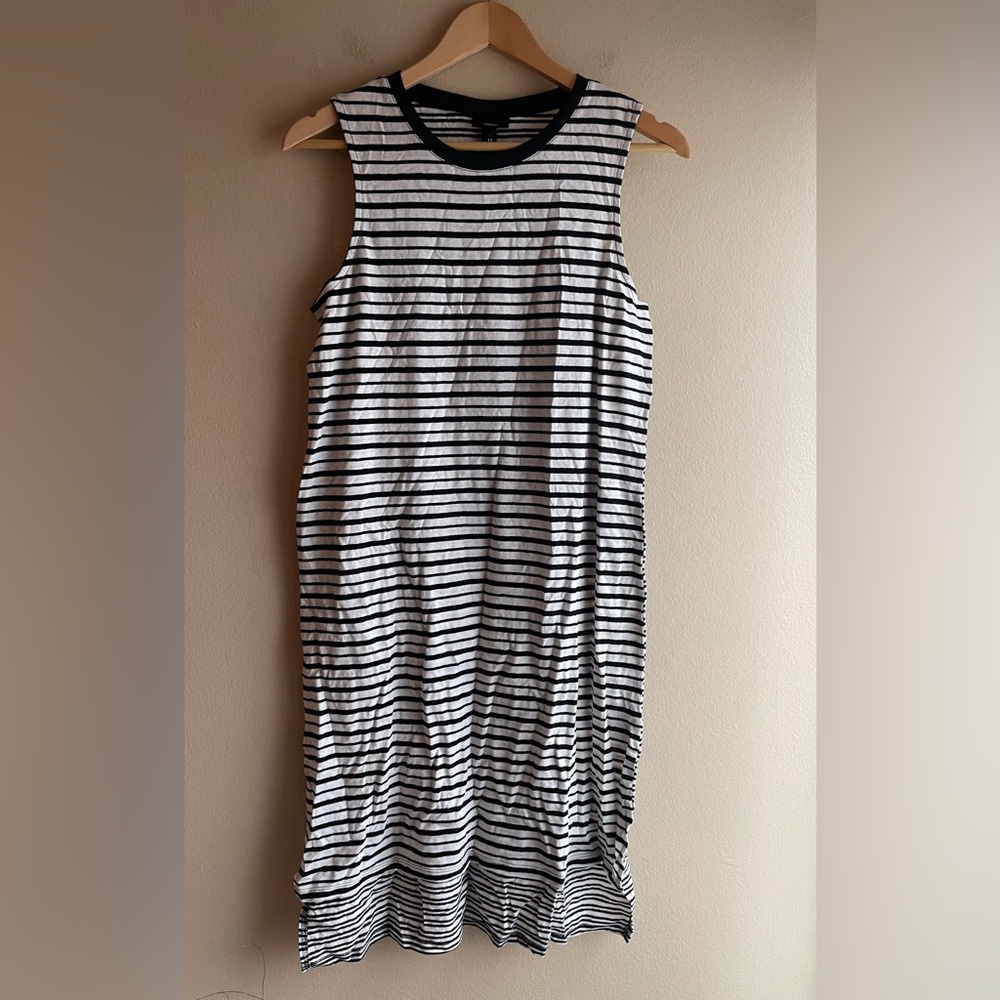 New Mossino Women Sleeveless Linen Dress Black White Stripe Size Medium